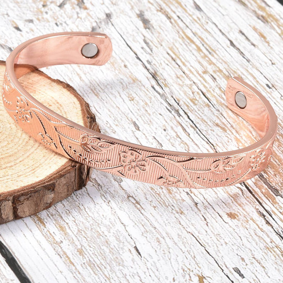 Rose Gold Cuff Bracelet Floral Vine Pattern Adjustable Magnetic Bracelet Health - Picture 5 of 5